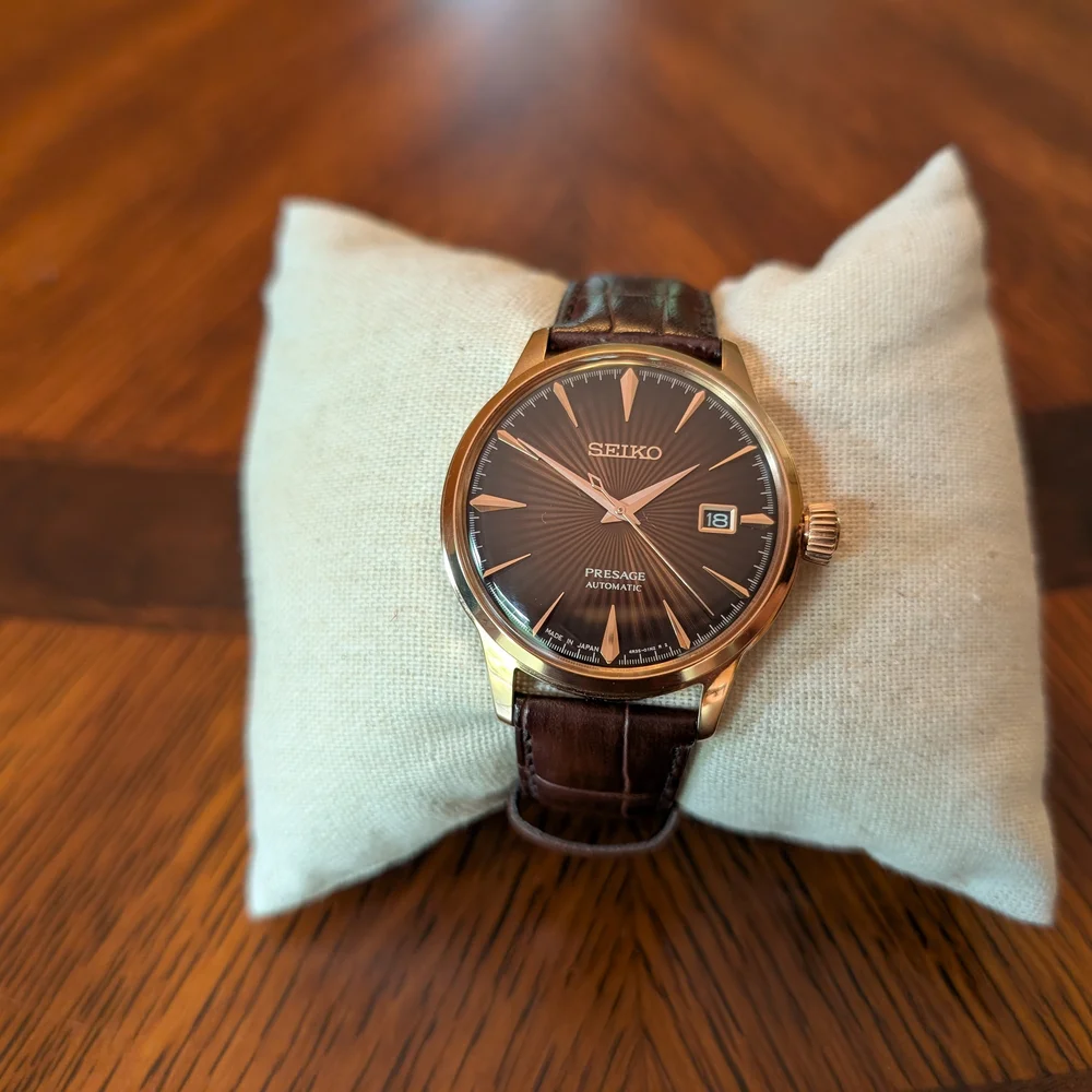 Seiko Gold-Tone Case with Brown Sunburst Dial and Brown Leather Strap